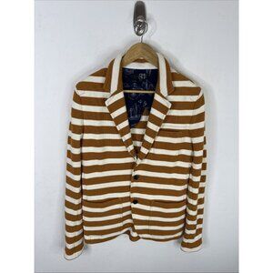 Le 31 Nautical Stripe Knit Cotton Blazer Brown‎ White Men Small Cardigan Preppy